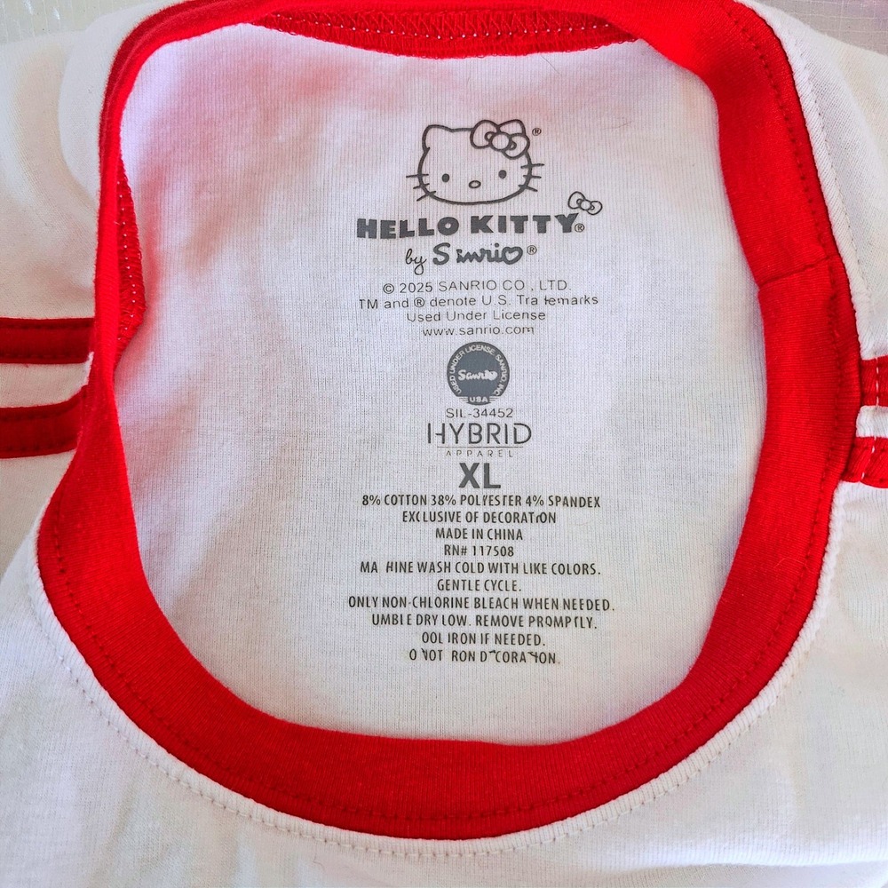 Sanrio Hello Kitty Tiny Chum Ringer Tee White Red Stripe Graphic XL Hybrid Crop - Picture 6 of 6